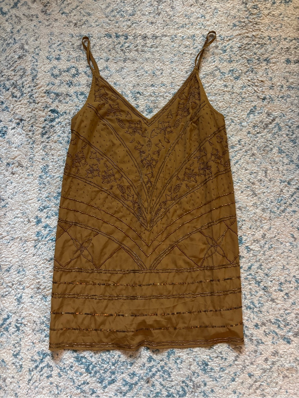 Free People Olive Green Beaded Satin Mini Dress